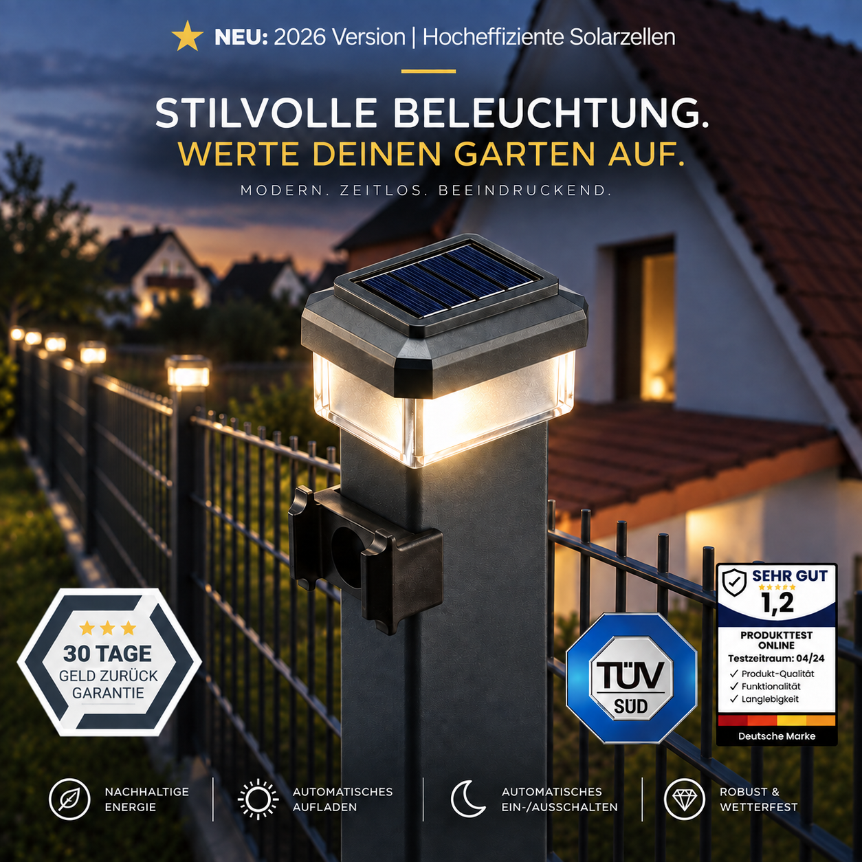 6040 Solar Zaunleuchte LED für Doppelstabzäune –