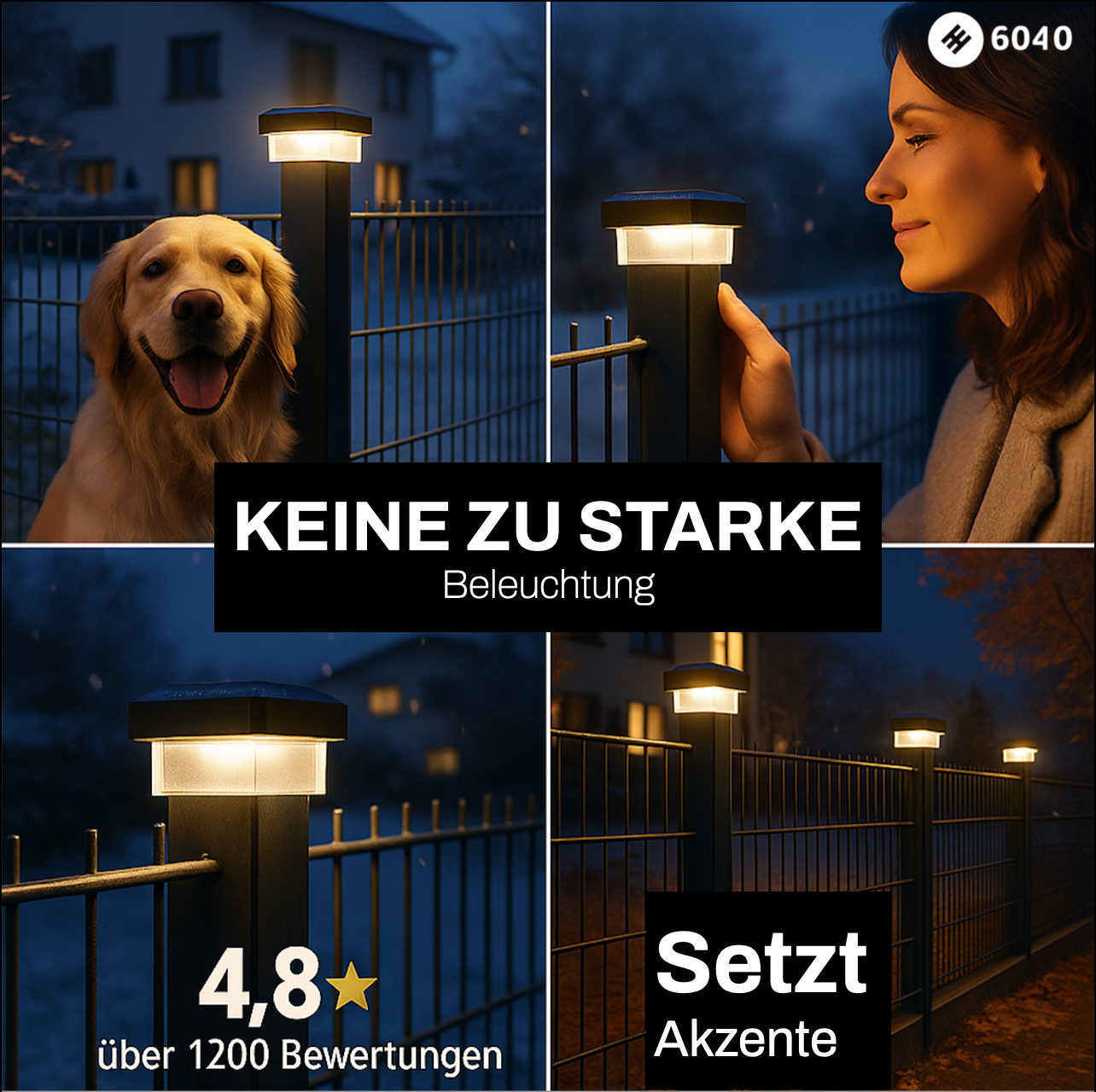60x60 Stabzaun Solar Leuchte -  2er Set