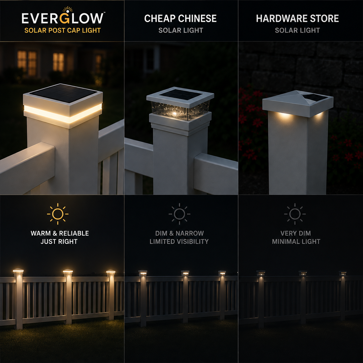 EverGlow® Premium Solar Vinyl Fence Post Light