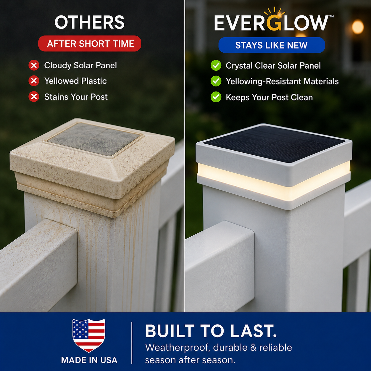 EverGlow® Premium Solar Vinyl Fence Post Light